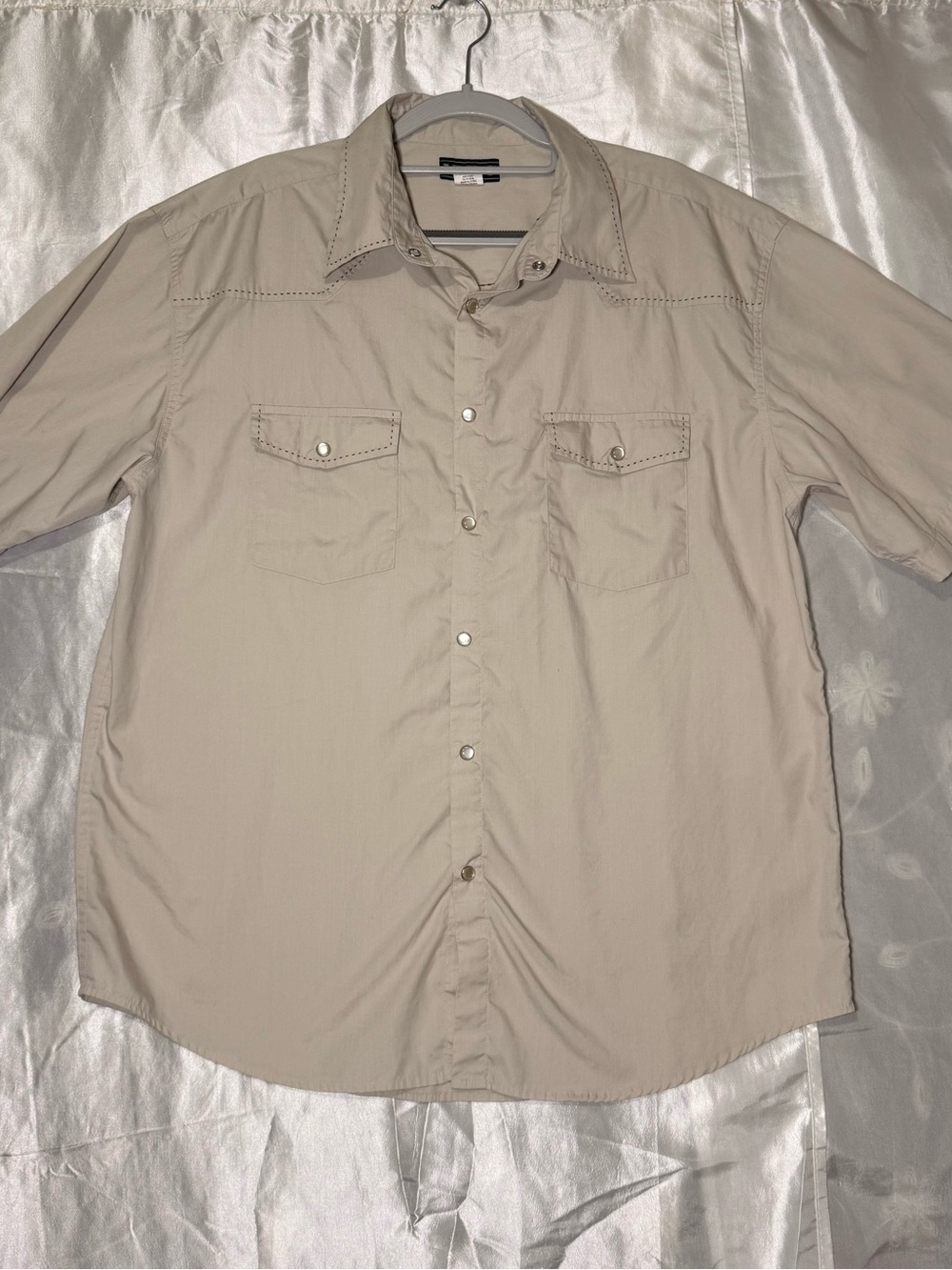 YMLA Men’s L Khaki Shirt Button Up Pearl Snap Buttons Cowboy/Rancher Western